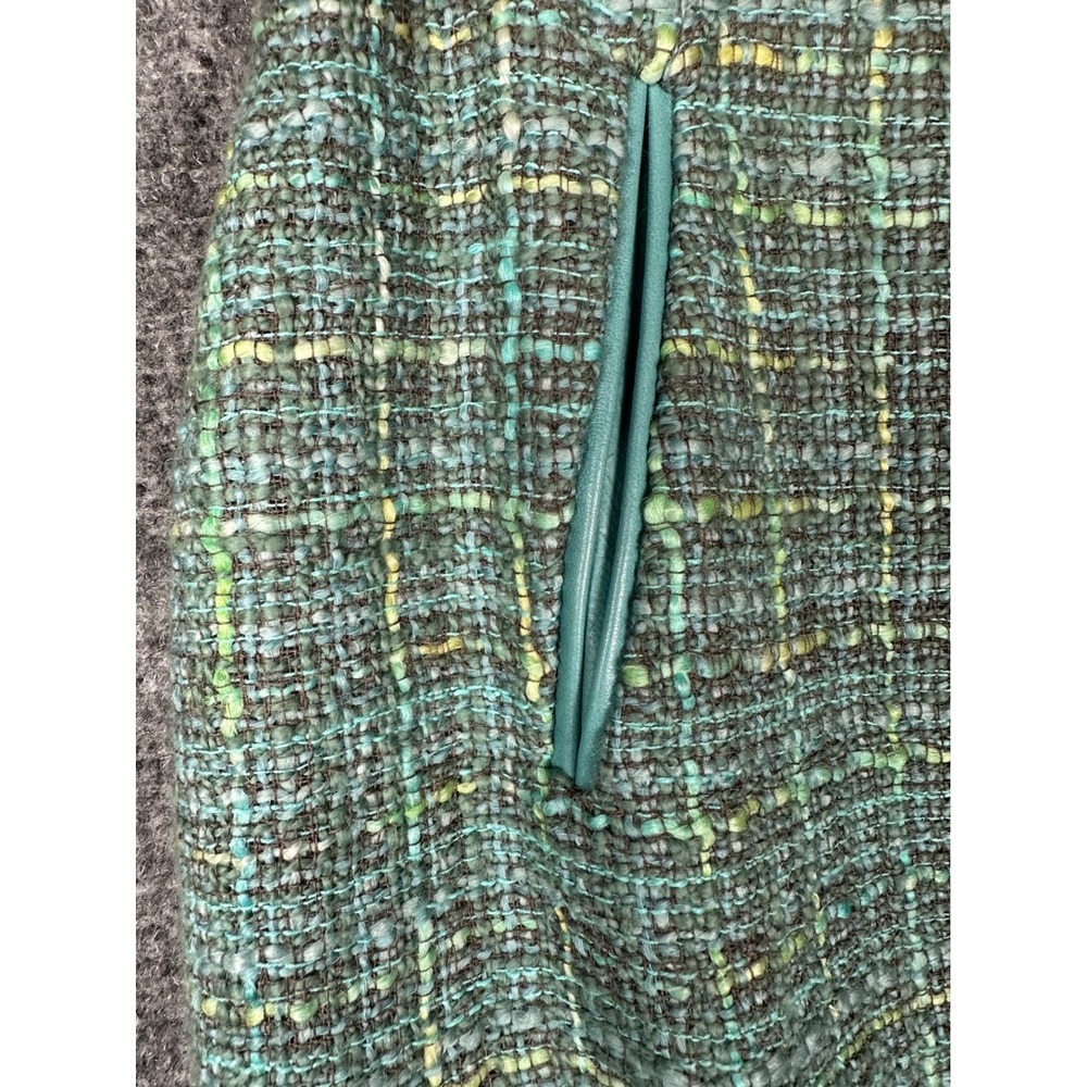 Lafayette 148 Womens Leather Trim Tweed Skirt 6 Professional Green Wool Blend - Picture 4 of 12
